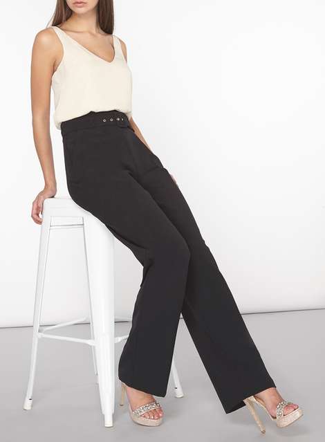 **Tall Black Belted Wide Leg Trousers